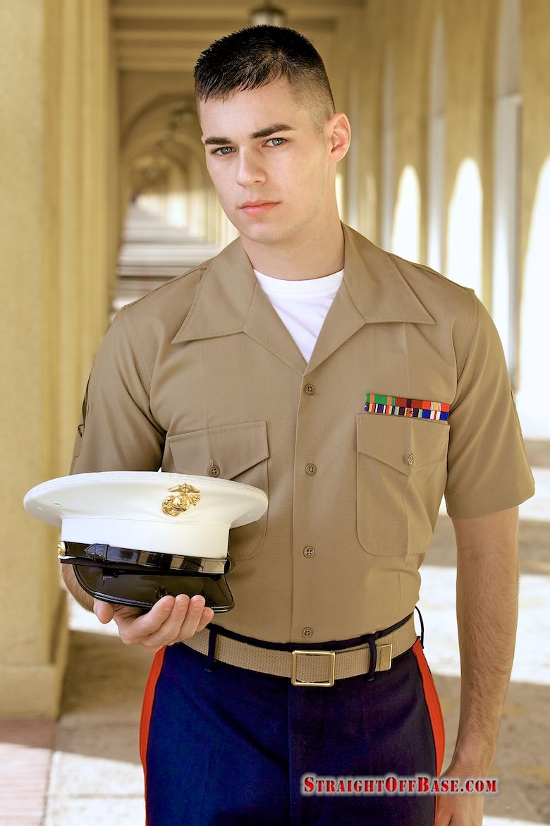 David is an exceptionally handsome Marine Corporal who has outstanding blue eyes and exudes raw sensuality everywhere he goes. Straight off base, David stops by Major Wood�s place for a casual visit. He lubes up his massive meat-cannon and fires his thick artillery rounds right on target! 
